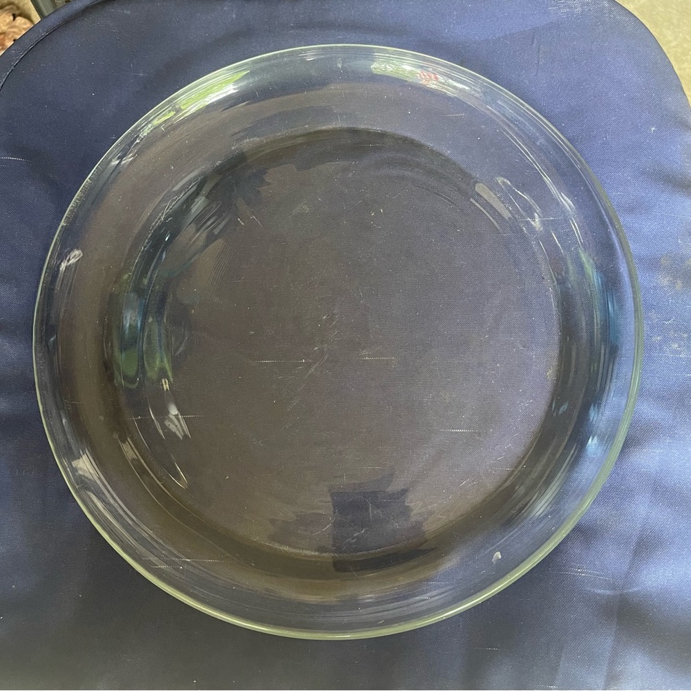 12” round 1” tall clear glass platter/pie pan or pizza dish